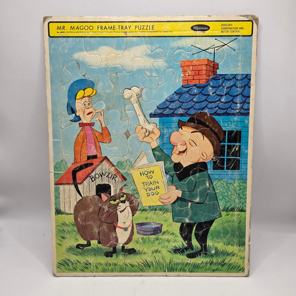 Whitman Mr Magoo Frame Tray Puzzle Kids Blue 1965 Vintage Cartoon Retro Toy